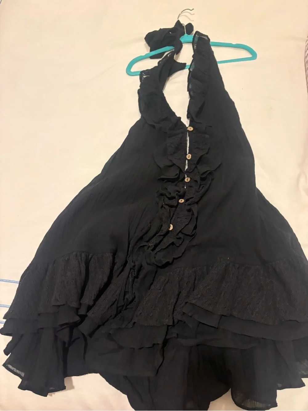 Free People Black Ruffle-Front Mini Dress